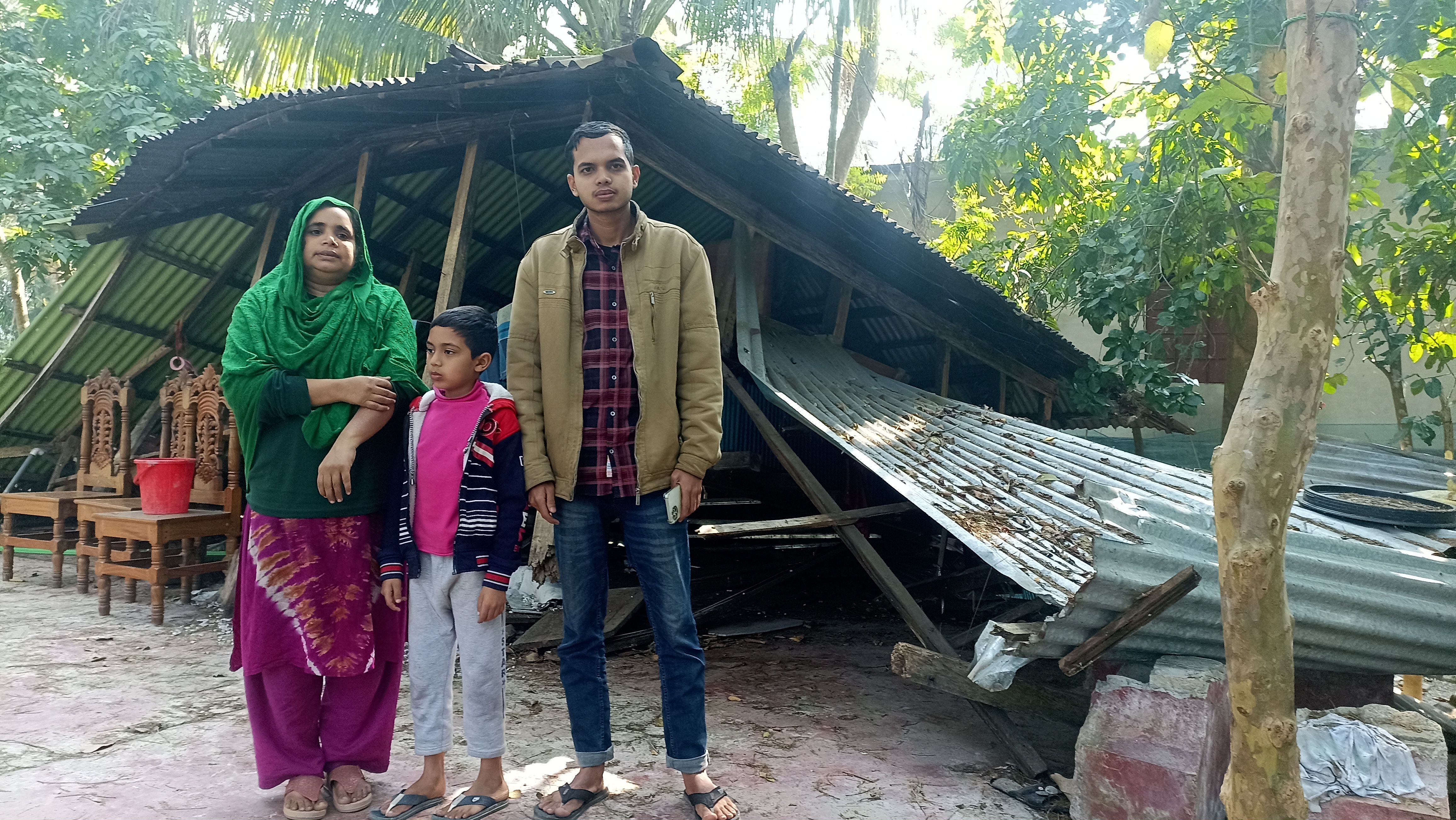 "Destroyed household items from Shyamoli Begum’s residence after the July 5 attack, as she seeks intervention from authorities." (Photo: Voice7 News)